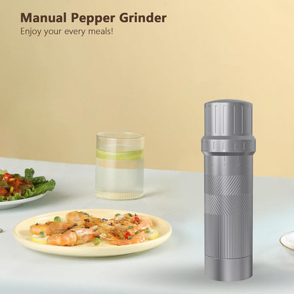 Luvan Professional Grade Pepper Grinder,External Adjustable Coarseness Manual Pepper Mill Grinder, Heavy Duty Aluminum Coarse Pepper Grinder Refillable,Spice Grinder with Stainless Steel Burrs (Gray)