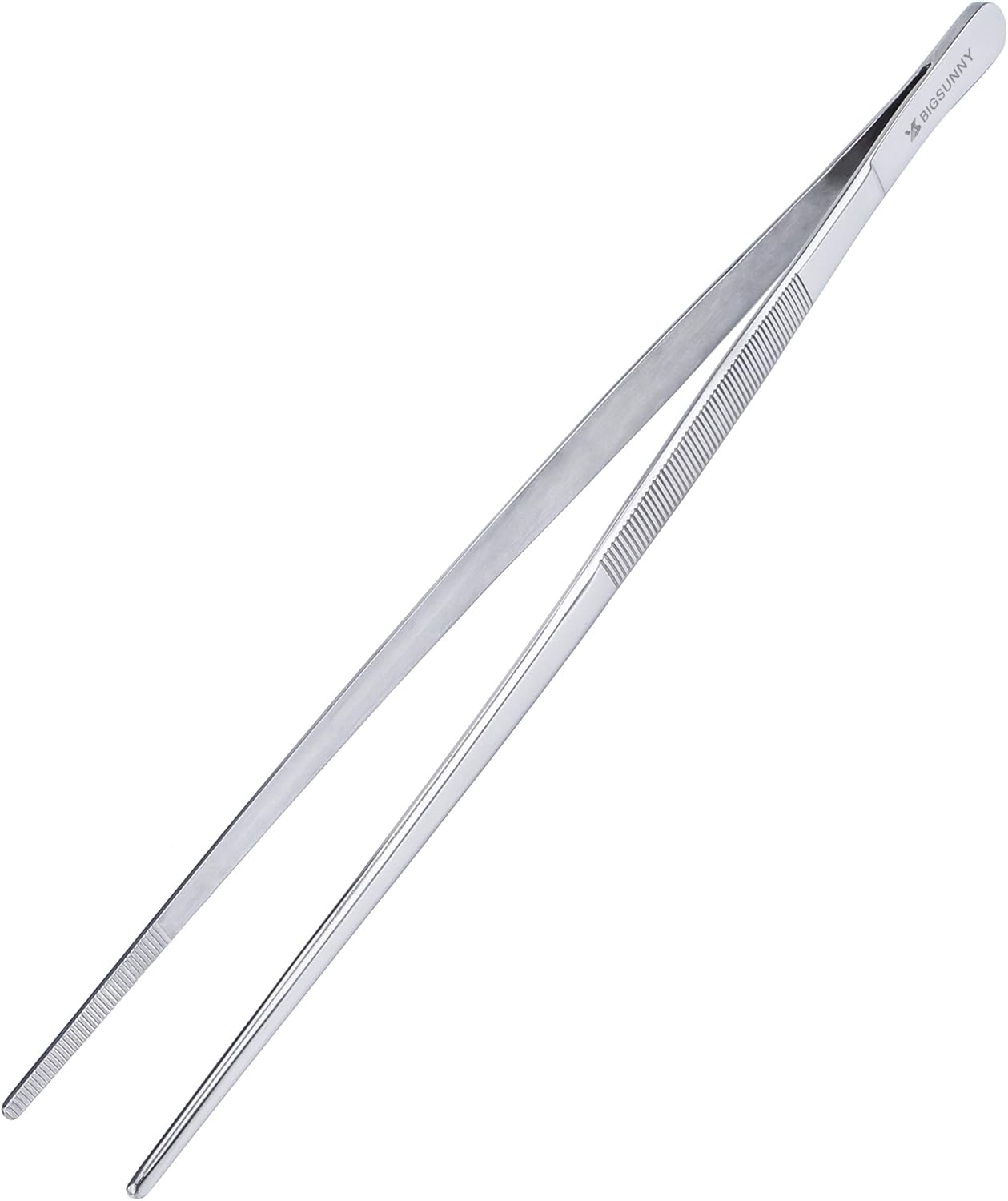 Set of 3 Kitchen Tweezers Fine Tweezer Tongs, MSY BIGSUNNY Stainless Steel Food Tweezers, Precision Serrated Tips Food Tongs (8.5" 10" and 12")