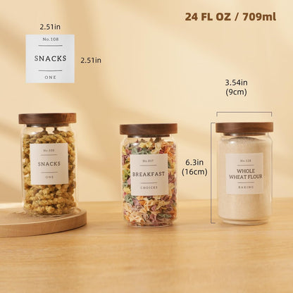 2 Pack Large Glass Flour and Sugar Storage Containers with Airtight Acacia Wood Lids and 132 Kitchen Pantey Labels Preprint - 1 Gallon Borosilicate Glass Canister Sets for Food,Pasta,Cookie,Rice