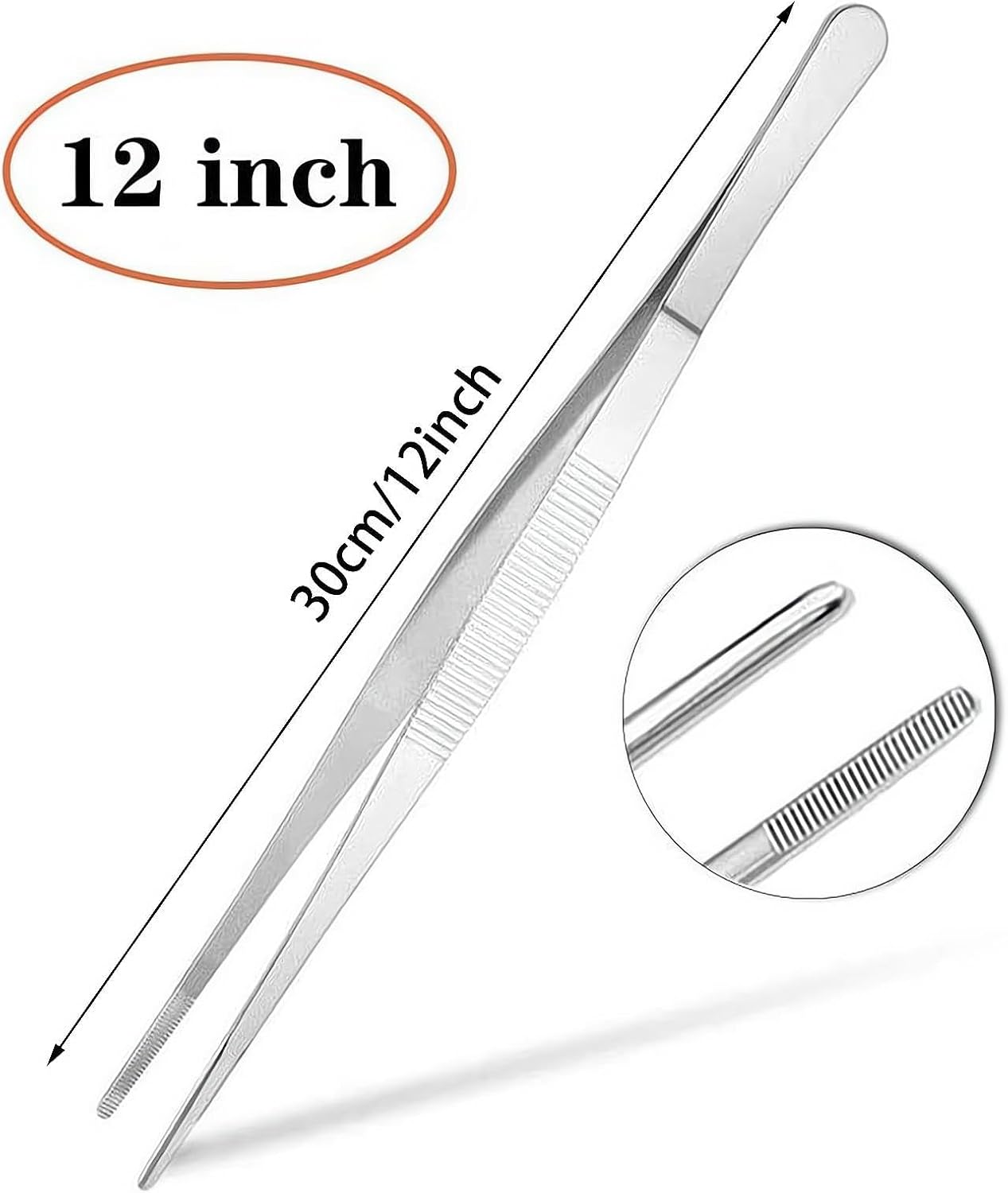 2Pcs Stainless Steel Kitchen Tweezers, 8-Inch Culinary Fine Tweezer Tongs Food Tongs for Cooking Tongs with Precision Serrated Tips for Surgical & Sea Food (8-Inch/2Pcs)