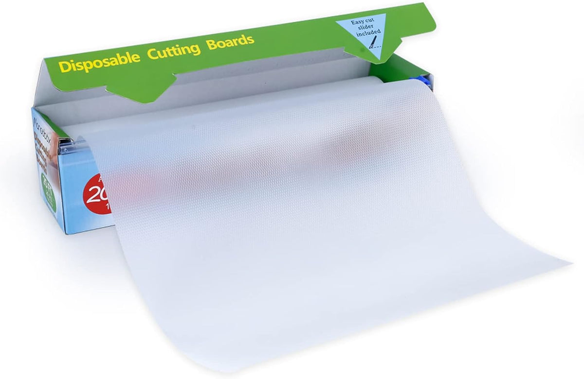 Disposable Plastic Cutting Board Large Cutting Mats for Kitchen, Outdoor Camping, BBQ, RV,Traveling,totally Food Safety With Easy Cut Slider Included,12In x 25Ft Clear