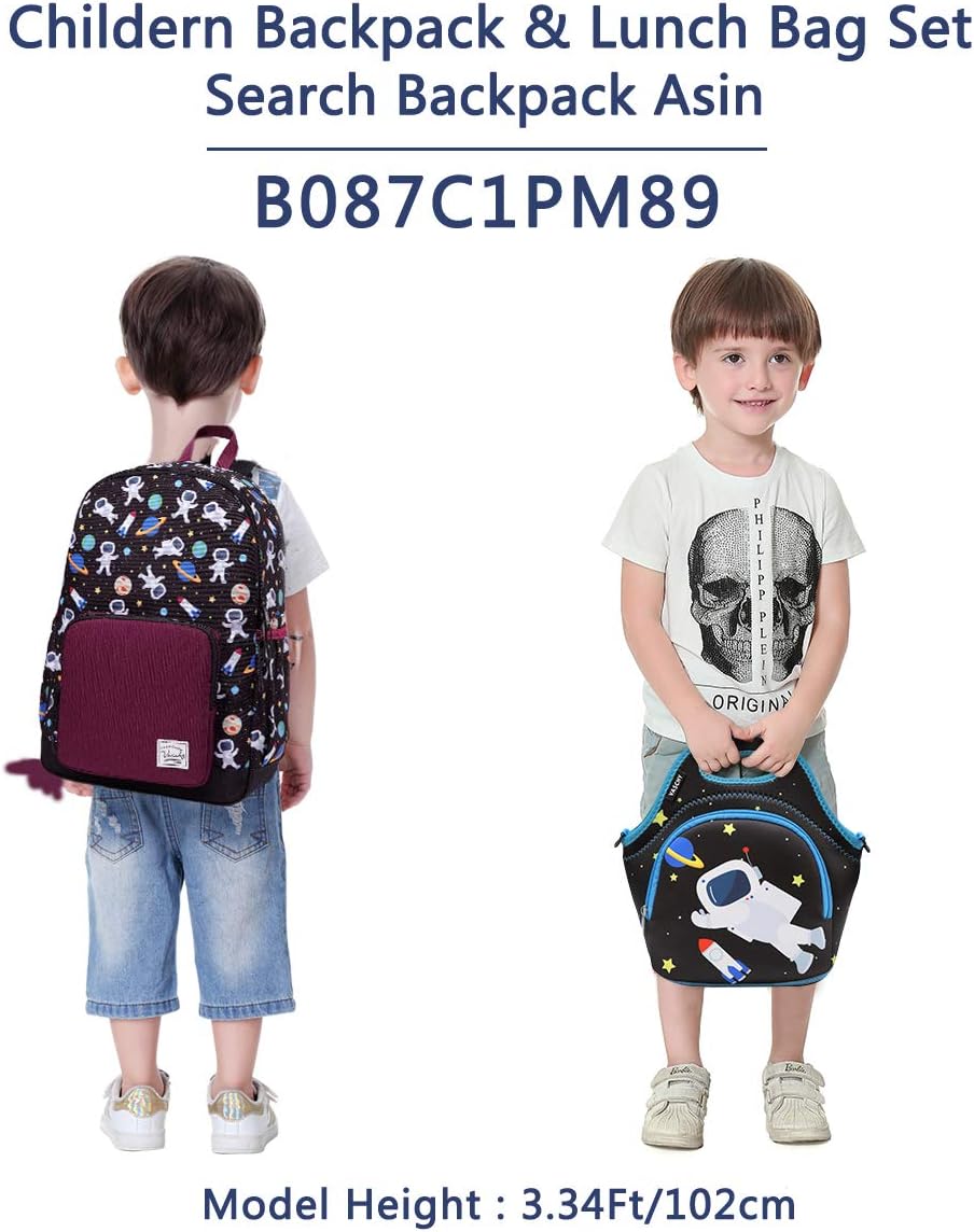 VASCHY Lunch Bag for Kids, Insulated Neoprene Lightweight Lunch Box Bag for Children Boys and Girls School Daycare Kindergarten Dinosaur