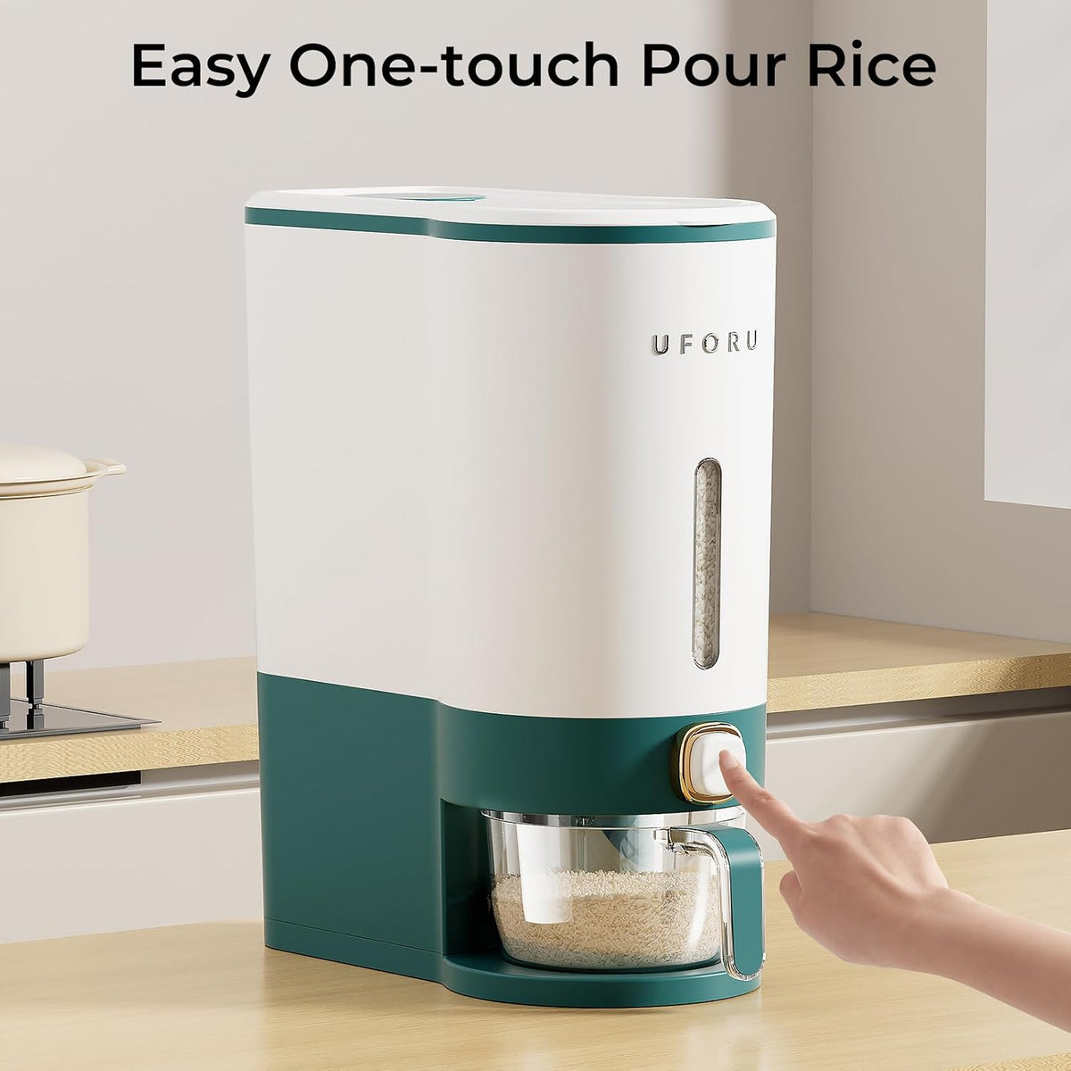 UFORU Rice Dispenser, Rice Storage Container with Measuring Cup for Kitchen Pantry Household, Dry Food Storage Containers Airtight, Sealed Moisture Proof (White 13Lbs)