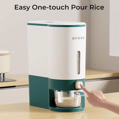 UFORU Rice Dispenser, Rice Storage Container with Measuring Cup for Kitchen Pantry Household, Dry Food Storage Containers Airtight, Sealed Moisture Proof (White 13Lbs)