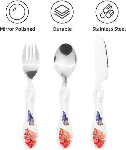 3-Piece Kids Silverware Set With Storage Case, Stainless Steel Reusable Children Safe Knife Spoon Fork Set Blue Active Girl Running Sunset Children Flatware Set For Kids Lunch Box - Colors C