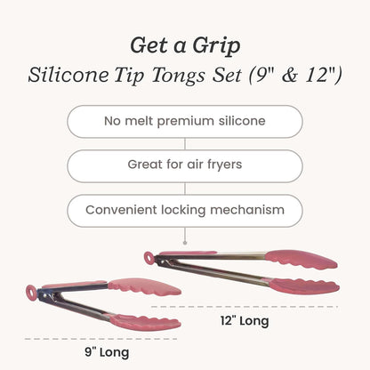 StarPack Premium Silicone Kitchen Tongs Set of 2 (9-Inch & 12-Inch) - Stainless Steel with Non-Stick Silicone Tips, High Heat Resistant to 480°F, For Cooking, Serving, Grill, BBQ & Salad (Cherry Red)