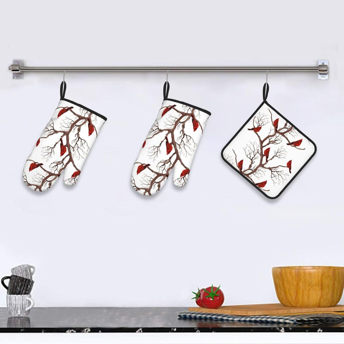 Boho Floral Oven Mitts and Pot Holders Sets of 3, Cute Baker Stuff