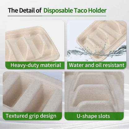 110 Pack Disposable Taco Holders,Taco Plates Disposable with 3 Dividers for Taco Tuesday Decorations and Party Taco Bar Serving Set