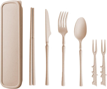 1 Set Large Reusable Travel Utensils Set with Case, Camping Cutlery for Office, Lunch, Dorm & Daily Work Use, Includes Spoon, Knife & Fork((Pink)