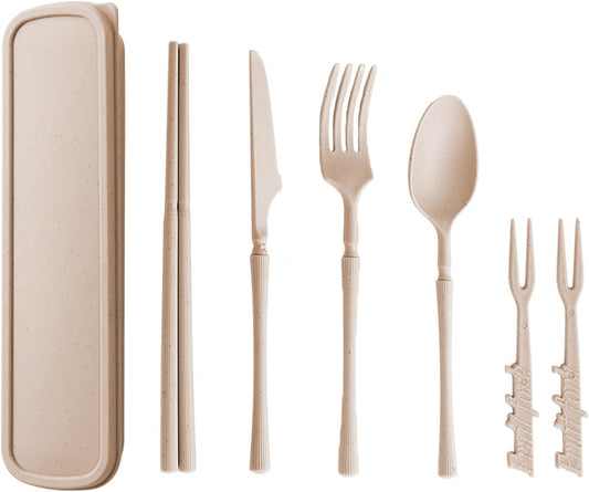 1 Set Large Reusable Travel Utensils Set with Case, Camping Cutlery for Office, Lunch, Dorm & Daily Work Use, Includes Spoon, Knife & Fork((Pink)