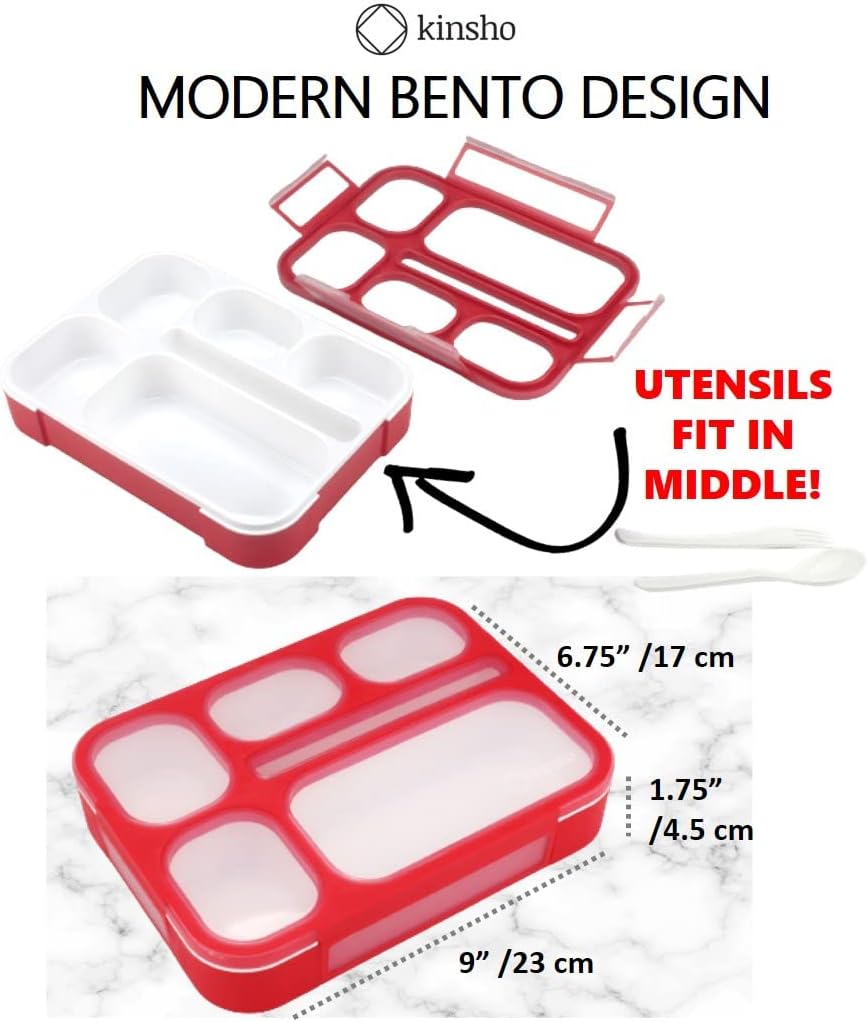 kinsho Bento Lunch-Box Set for Kids includes Snack Container | 6 and 3 Compartment Boxes Leakproof School Bentos, Meal Portion Control Containers, Boys Girls Adults, Navy Blue Large + MINI 2 Pack Set