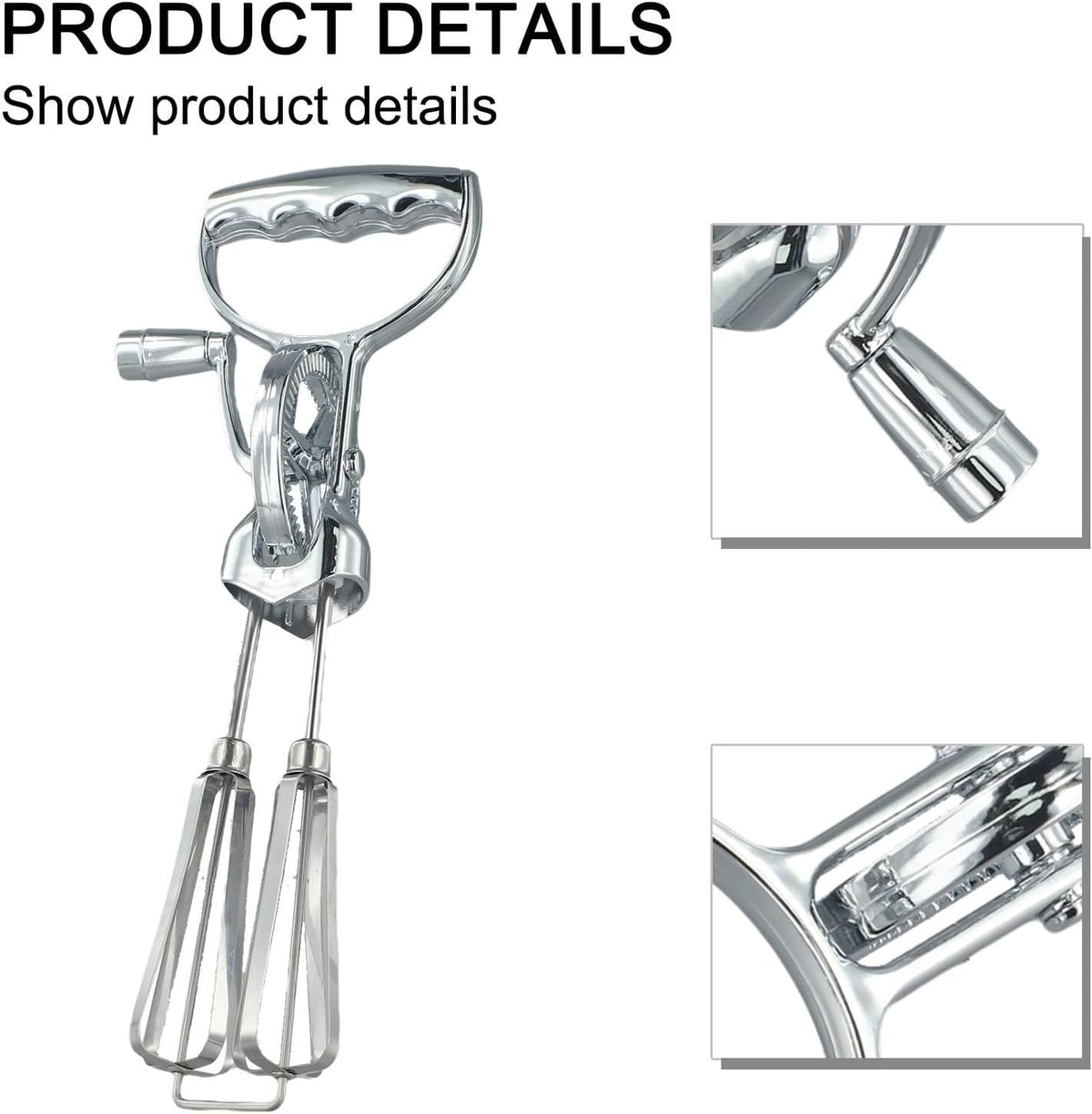 Manual Rotary Egg Beater With Stainless Steel Mixing Head And ABS Handle, 360 Degree Hand Crank Whisk For Kitchen Cooking Baking, Semi-Automatic Mixer Tool Saves Time Effort Easy Clean Dishwasher Safe