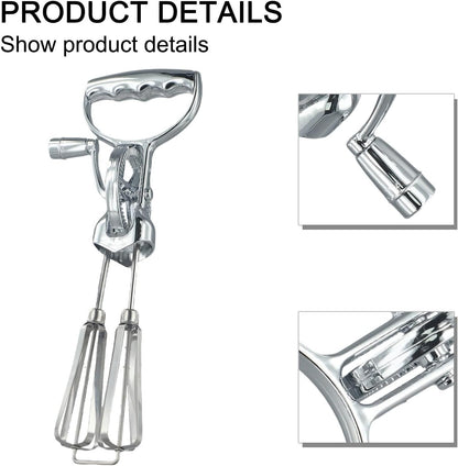 Manual Rotary Egg Beater With Stainless Steel Mixing Head And ABS Handle, 360 Degree Hand Crank Whisk For Kitchen Cooking Baking, Semi-Automatic Mixer Tool Saves Time Effort Easy Clean Dishwasher Safe
