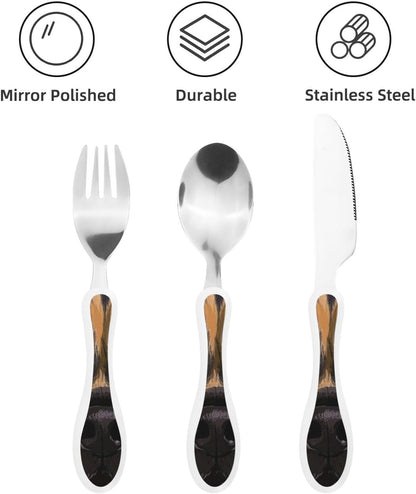 3-Piece Kids Silverware Set With Storage Case, Stainless Steel Reusable Children Safe Knife Spoon Fork Set Dreamy Jellyfish Print Children Flatware Set For Kids Lunch Box