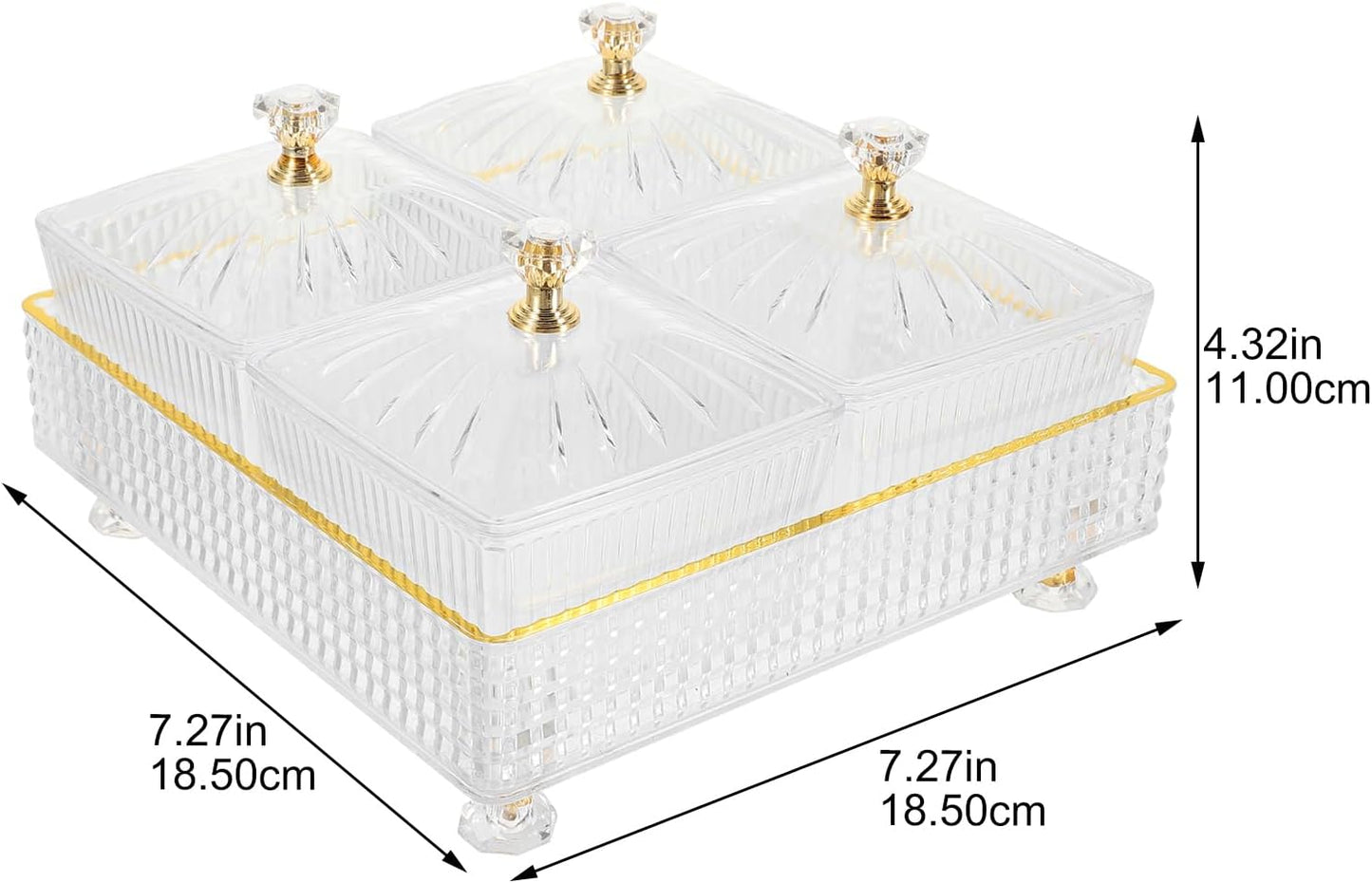 Luxshiny 7.28 Inch Snack Platter with 4 Covered Bowls and Tray Divided Serving Plate for Dried Fruit Candy Nuts Party and Home Entertaining Food Storage Bowl