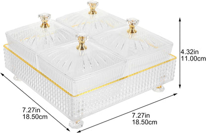 Luxshiny 7.28 Inch Snack Platter with 4 Covered Bowls and Tray Divided Serving Plate for Dried Fruit Candy Nuts Party and Home Entertaining Food Storage Bowl
