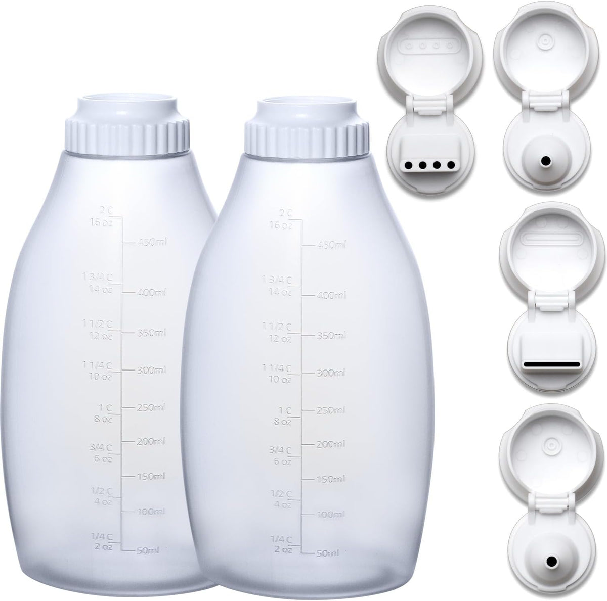 Condiment & Sauce Squeeze Bottles - 2-Cup, 4 Unique Nozzles (2-Pk)