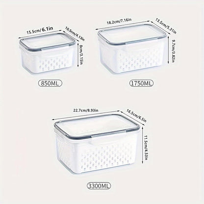 3pcs 4 in 1 Fruit Storage Containers for Fridge with Removable Colanders