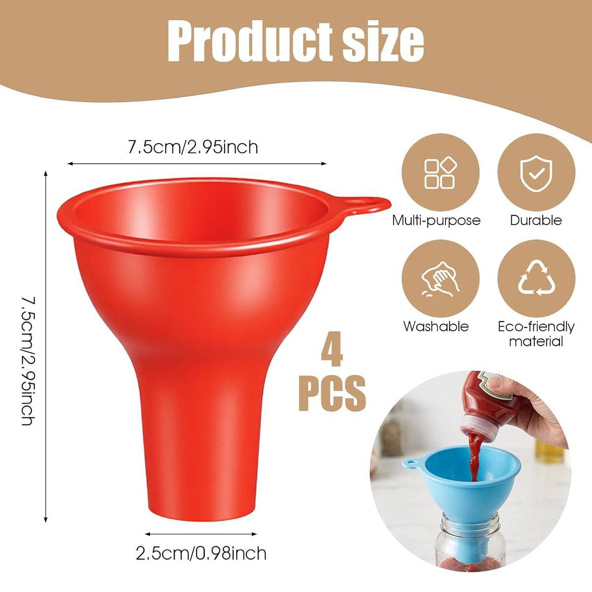 4pcs Silicone Funnels for Kitchen Use,Wide Mouth Silicon Funnel