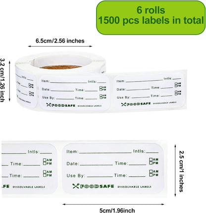 Outus 1500 Pieces Removable Food Labels for Containers 1 x 2 Inch Date Stickers Waterproof Food Storage Freezer Tape Roll Easy Write Clean Oil Resistant for Restaurant Kitchen Home Meal Prep