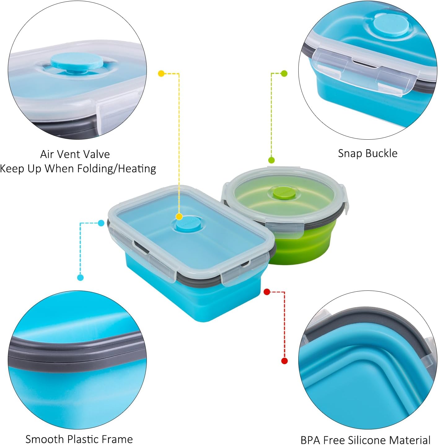 Collapsible Food Storage Containers with Lids, 4 Pack, 40 oz Silicone 1-Compartment Meal Prep Containers Reusable, Lunch Bento Boxes for Adults, Microwave Freezer Dishwasher Safe, BPA-Free, Black