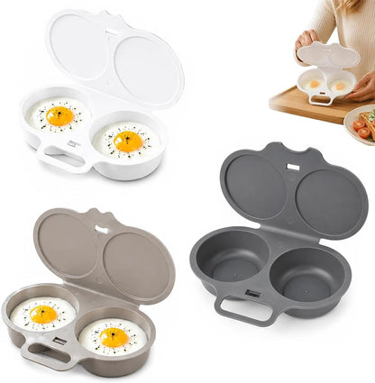 Microwave Egg Poacher, 2 Egg Cooker with Lid, Dual Cavity Design, Black