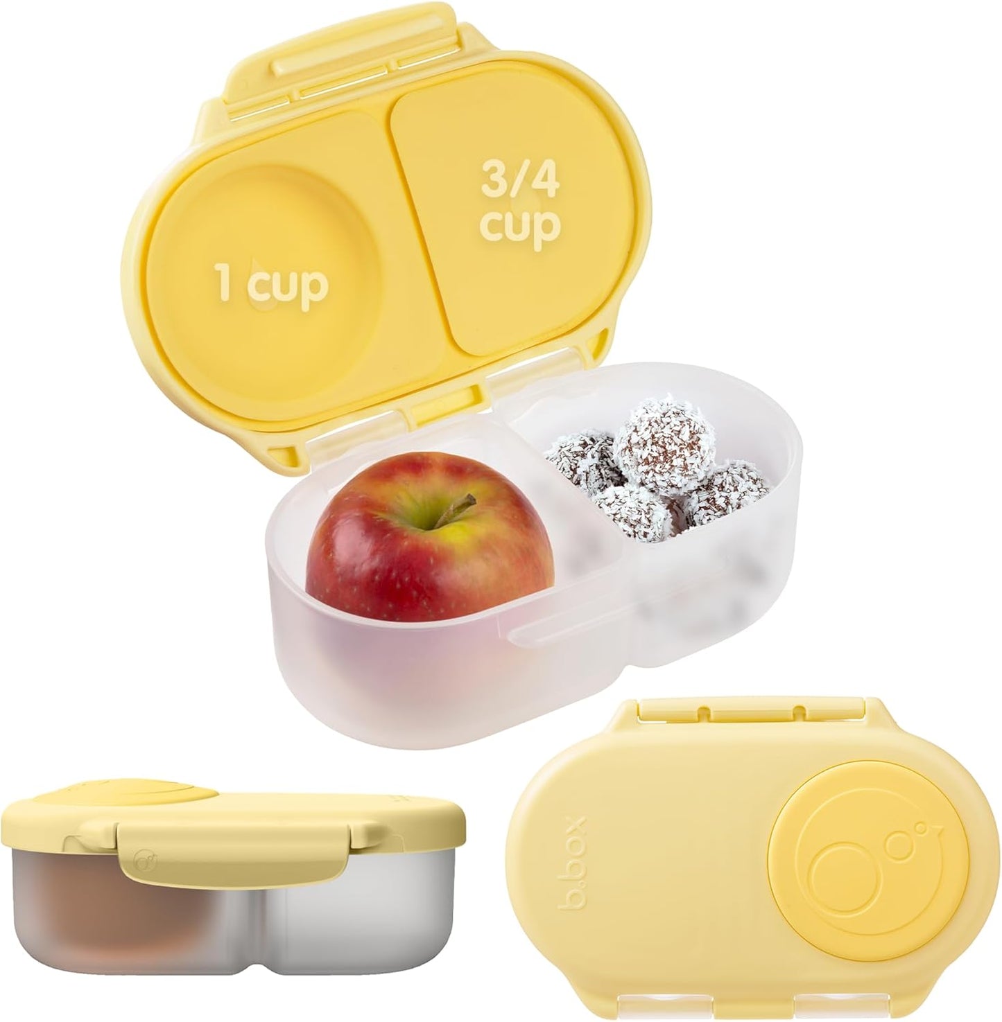 b.box Snack Box 2-Pack - Leak Proof Mini Bento Box for Kids & Toddlers, 2 Compartment Snack Containers for Kids, Dishwasher Safe, BPA-Free, PFAS-Free, Ages 4mo+, 1 3/4 Cup Each (Strawberry + Lilac)