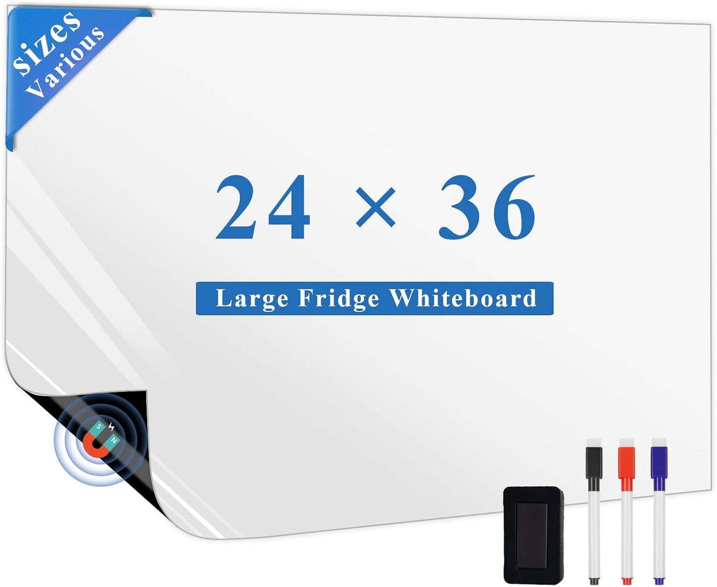 Magnetic Fridge White Board Paper, 8" x 12" 2 Pack Small Dry Erase Board Sheet for Organizer and Planner, Kitchen Refrigerator Whiteboard for Family to-do List, Includes Markers and Eraser
