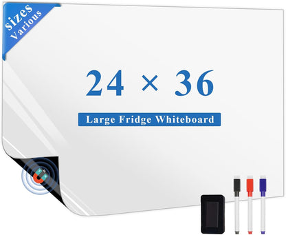 Magnetic Fridge White Board Paper, 8" x 12" 2 Pack Small Dry Erase Board Sheet for Organizer and Planner, Kitchen Refrigerator Whiteboard for Family to-do List, Includes Markers and Eraser