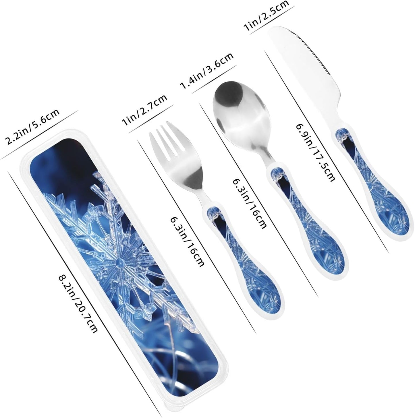 3-Piece Kids Silverware Set With Storage Case, Stainless Steel Reusable Children Safe Knife Spoon Fork Set Blue Lotus Floral Children Flatware Set For Kids Lunch Box