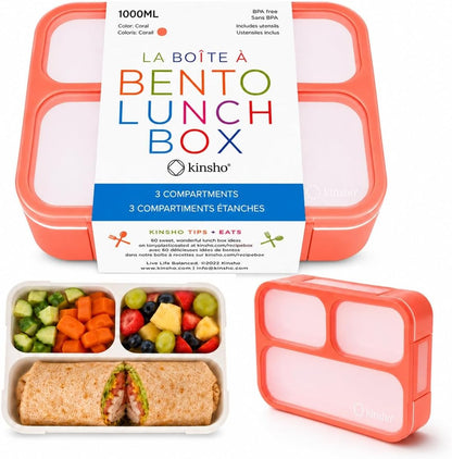 kinsho Bento Lunch-Box for Adults Kids Lunches, Portion Control Container Boxes for Women Girls Boys | Leak-Proof Snack Containers, BPA-Free Utensils 5 Compartments | Blue & Green 2 Pack Set