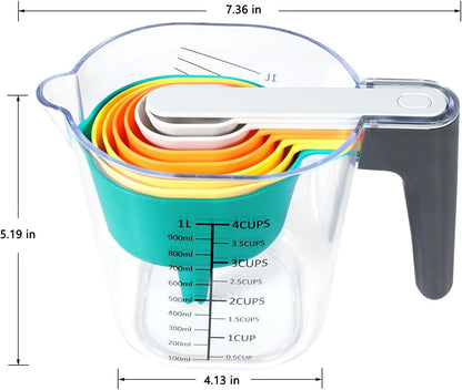 Stackable Measuring Cups & Spoons Set with Lids, Blue