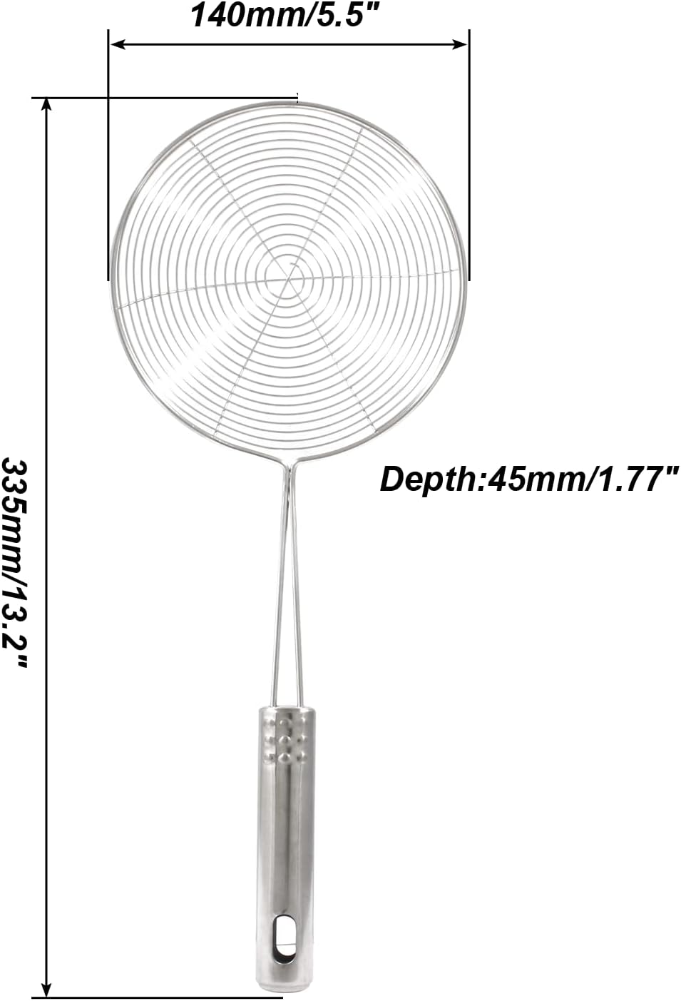5.5" Stainless Steel Spider Strainer Skimmer Pasta Strainer Spoon for Frying and Cooking, Asian Strainer Ladle with Long Handle, 12.8" Long