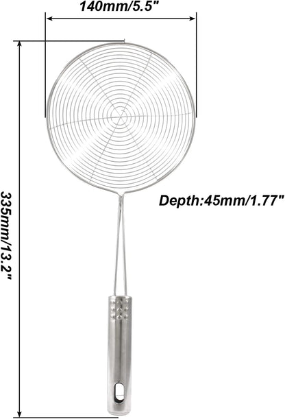 5.5" Stainless Steel Spider Strainer Skimmer Pasta Strainer Spoon for Frying and Cooking, Asian Strainer Ladle with Long Handle, 12.8" Long