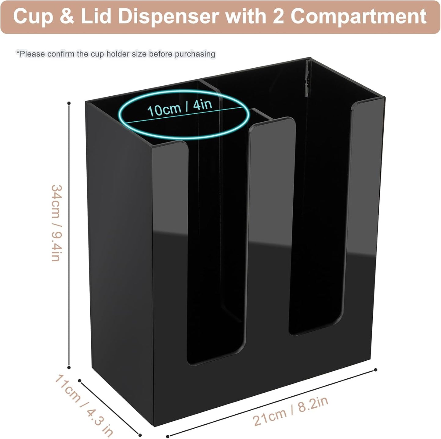 MYITYARD Coffee Cup Dispenser, Cup and Lid Organizer fits 5 to 16 oz Disposable Paper & Plastic Cups, Acrylic Cup Holder for Table Countertop, Black