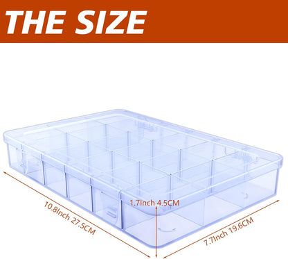Plastic Organizer Box,12 Grids Clear Bead Organizer Compartment Box with Removable Dividers for Parts,Bead Storage Earring Container Tool Hair Accessories,10.23L x 5.31W x 1.7H inch