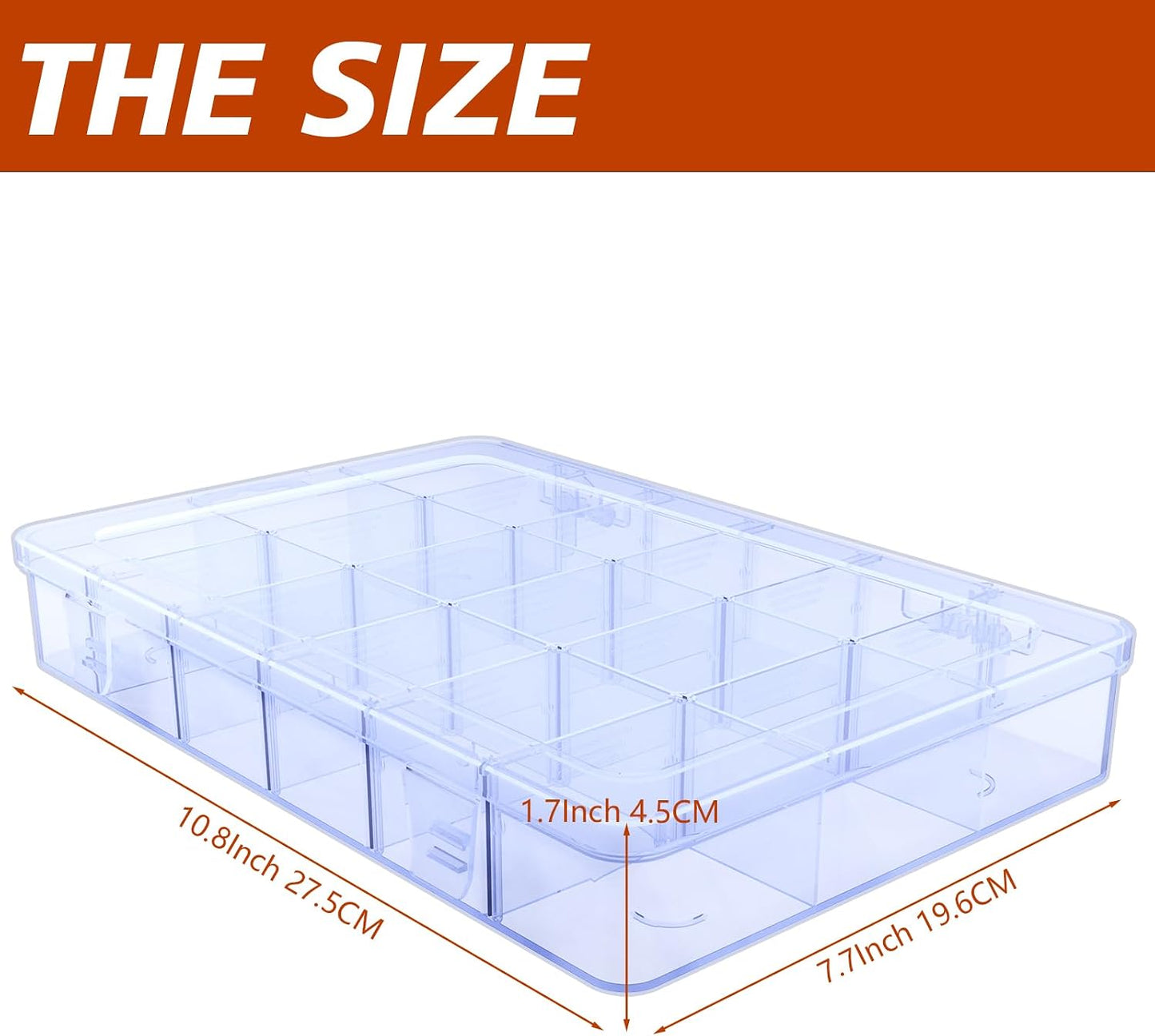 Plastic Organizer Box,12 Grids Clear Bead Organizer Compartment Box with Removable Dividers for Parts,Bead Storage Earring Container Tool Hair Accessories,10.23L x 5.31W x 1.7H inch