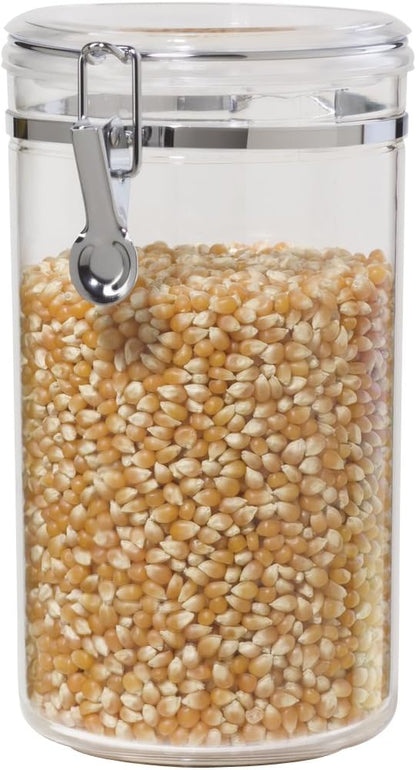 Oggi Clear Canister with Clamp Lid, 28 oz - Large Airtight Food Storage Container, for Kitchen & Pantry Storage of Bulk, Dry Foods Including Pasta, Flour, Sugar, Coffee, Rice, Tea, Spices & Herbs
