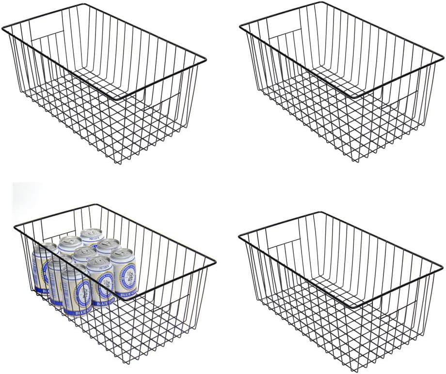 16" L x 12" W Wider Freezer Storage Organizer Baskets Container, Deep Metal Wire Chest Upright Refrigerator Divider Bins with Built-in Handles for Cabinet, Pantry, Closet, Kitchen