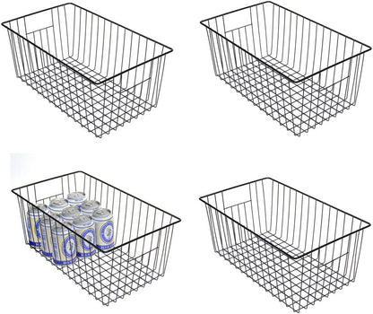 16" L x 12" W Wider Freezer Storage Organizer Baskets Container, Deep Metal Wire Chest Upright Refrigerator Divider Bins with Built-in Handles for Cabinet, Pantry, Closet, Kitchen