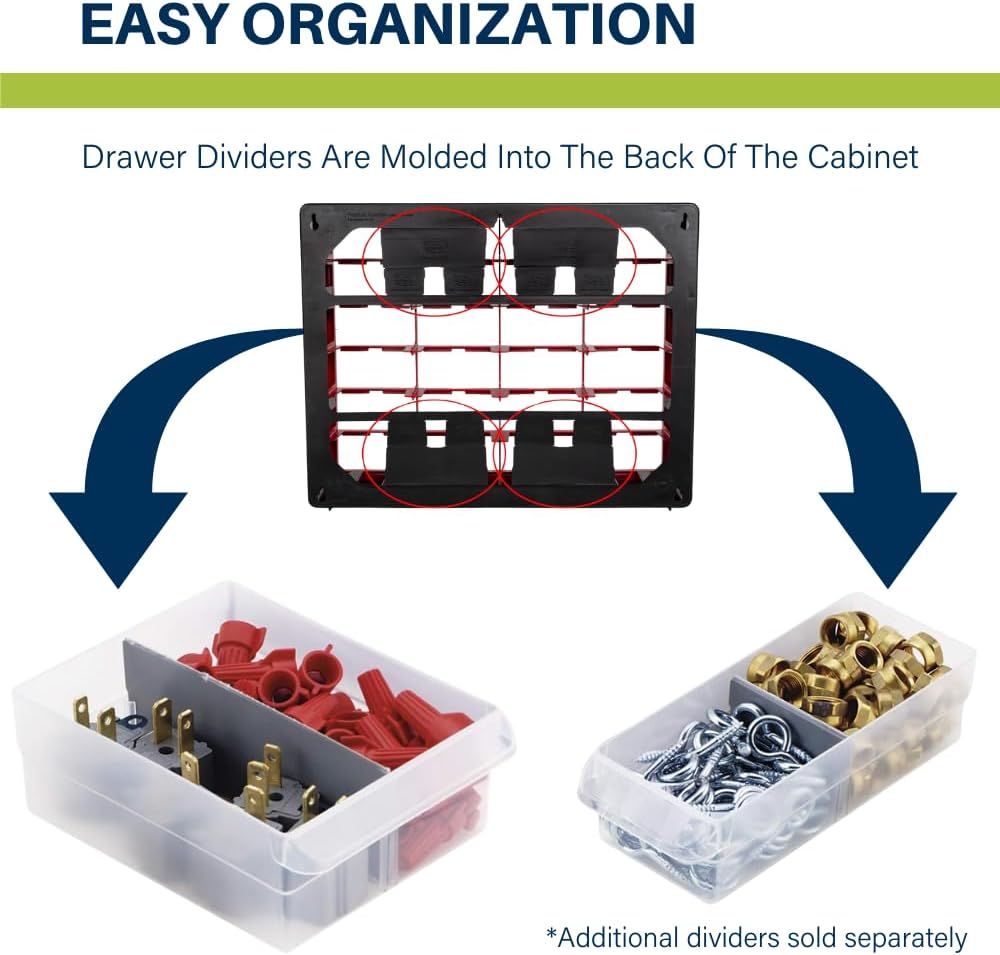Akro-Mils 44-Drawer Plastic Drawer Storage Cabinet for Garage Organization, Bead Organizer, Building Bricks Storage, Teacher Toolbox, Makeup Organizer, 20" W x 6" D x 16" H, 10144 Black