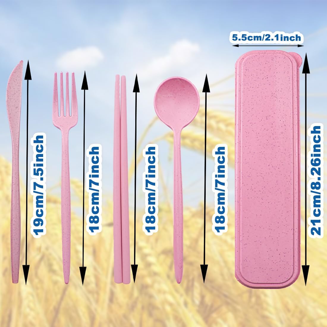 ELANE 4 Sets Reusable Travel Utensils Set with Case,Camping Cutlery Set Reusable Cutlery Set with Case,Utensil Sets for Lunch Picnic Daily Use Outdoor