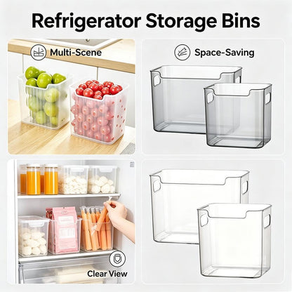 Crystal ClearFreezer Storage Bins,4 Pack Cleard Plastic Bins for Refrigerator and Pantry,Clear Plastic OrganizerBins with Handles,Stackable Kitchen Cabinet Organizer for Frozen Food,Meat & Veggies