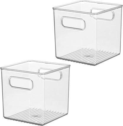 iDesign Storage Bin with Handles - Cube Organizer Bin for Pantry, Set of 4, Clear, Made in USA