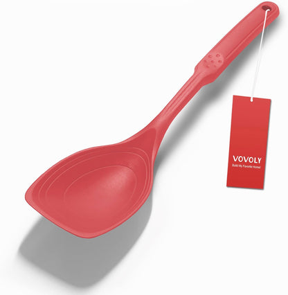 Large Silicone Cooking Spoon, Non-Stick Solid Spoon set with Deep Bolw and Measurement Mark for Mixing, Serving, Draining, Scooping, Scraping, Heat Resistant Kitchen Utensils, Black