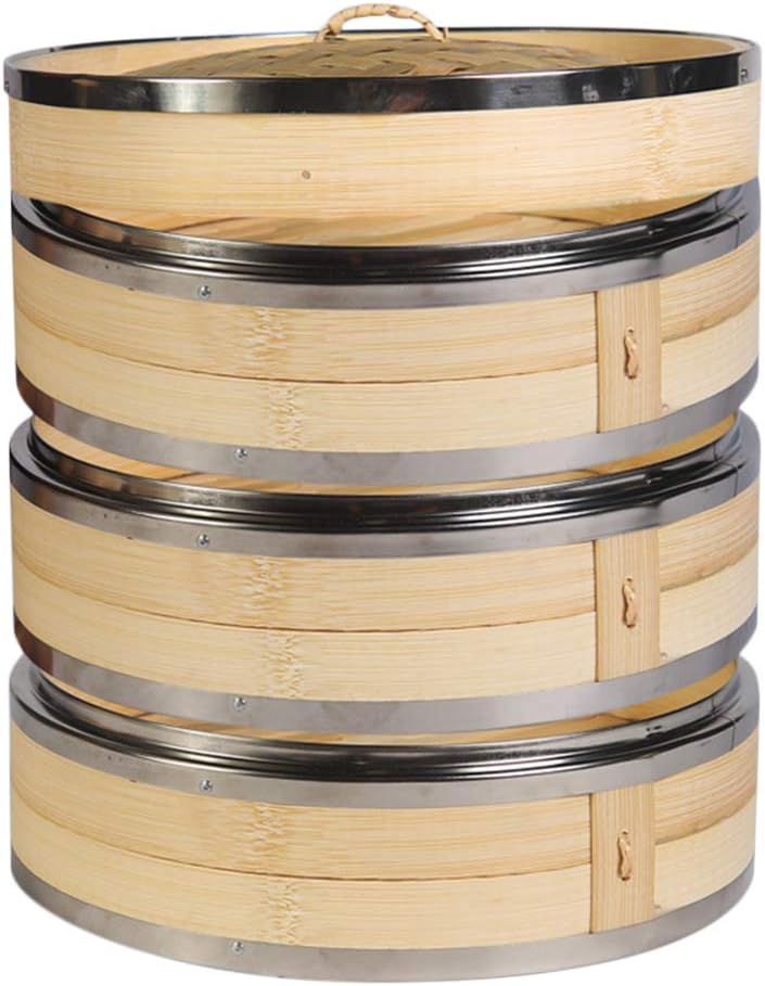 Bamboo Steamer Basket 10.6 Inch 3 Tier Dumpling Steamer Steam Pot