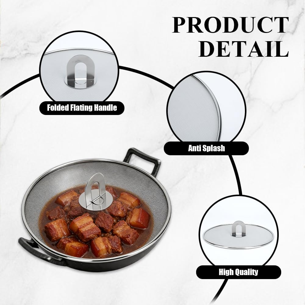 4 Pack Stainless Steel Grease Splatter Screen Set - 13"/11.4"/10"/8.2" Frying Pan Splatter Guard with Fold-Flat Knob, Kitchen Oil Splatter Shield for Safe Cooking