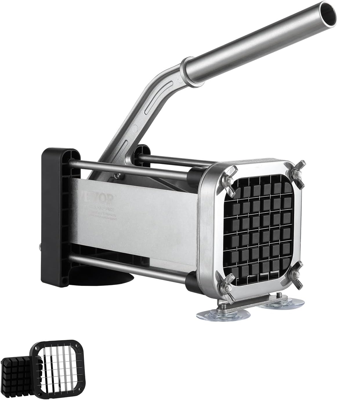 VEVOR French Fry Cutter, Potato Slicer with 1/2", "3/8", "1/4 Stainless Steel Blades, Manual Potato Cutter Chopper with Suction Cups, Great for Potato, French Fries, Cucumber, Vegetables, Carrot