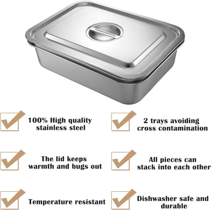 LemonRoad 4 in 1 Grill Prep Trays Sets, Grilling Prep and Serve Tray Large Stainless Steel Food Trays with Cutting Board for Outdoor Cooking Picnic Grilling BBQ Accessories Gift