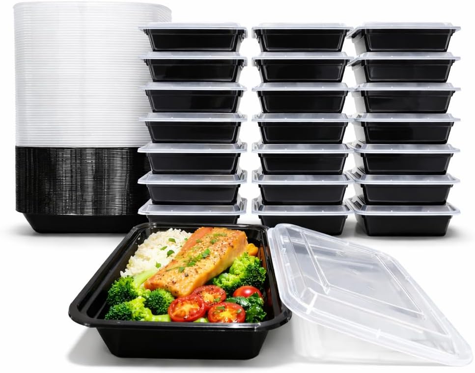 4U'LIFE 28 oz [Pack of 12] 2-Compartment Meal Prep Containers, Bento Boxes With Clear Lids